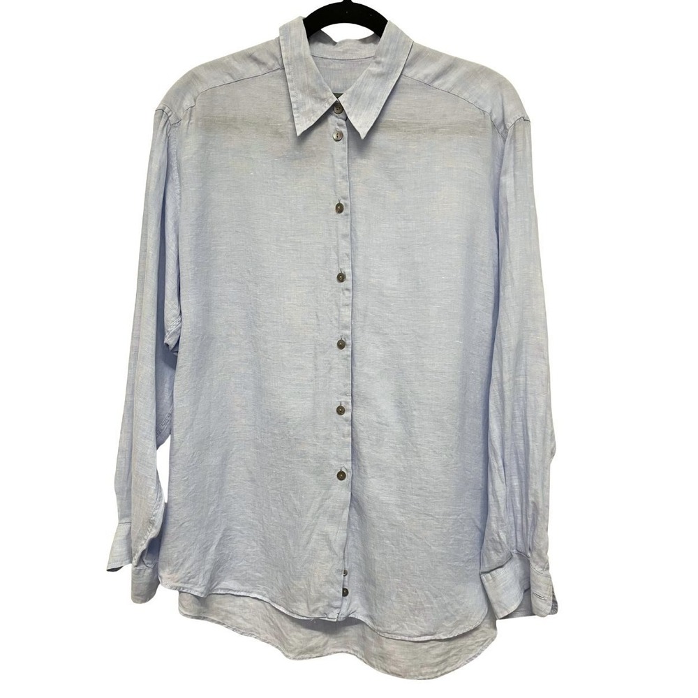 Country Road Womens L Blue 100% Linen Button Down Shirt Long Sleeve Oversized